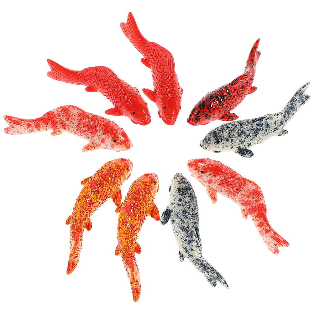 Aquarium Fish Koi - ปลาคาร์ฟจิ๋ว 10 ตัว ตกแต่งสีแดงสดใส รูปปั้นปลาทองเหมือนจริง ทำจากพลาสติก