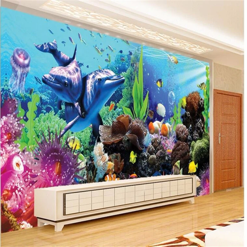 Aquarium Fish Live Wallpaper - ภาพพิมพ์ตกแต่งผนัง 3 มิติลายปลาสวยงามแบบทรอปิคอล สำหรับตกแต่งผนังห้องนอน วอลเปเปอร์ 3