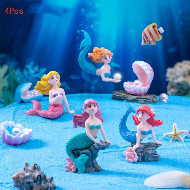 Aquarium Fish Quarantine - 4 ชิ้นพลาสติกตู้ปลาประดับรูปนางเงือกน้อยตุ๊กตาจิ๋วตกแต่งตู้ปลา DIY ตกแต่งเค้กโต๊ะอุปกรณ์งานฝีมือ