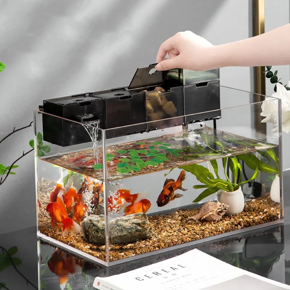 Aquarium Fish Waste Collector - กล่องกรองน้ำตู้ปลาแบบสาม-in-หนึ่ง วัสดุพลาสติก ทำงานเงียบ พร้อมระบบเพิ่มออกซิเจนในตัว