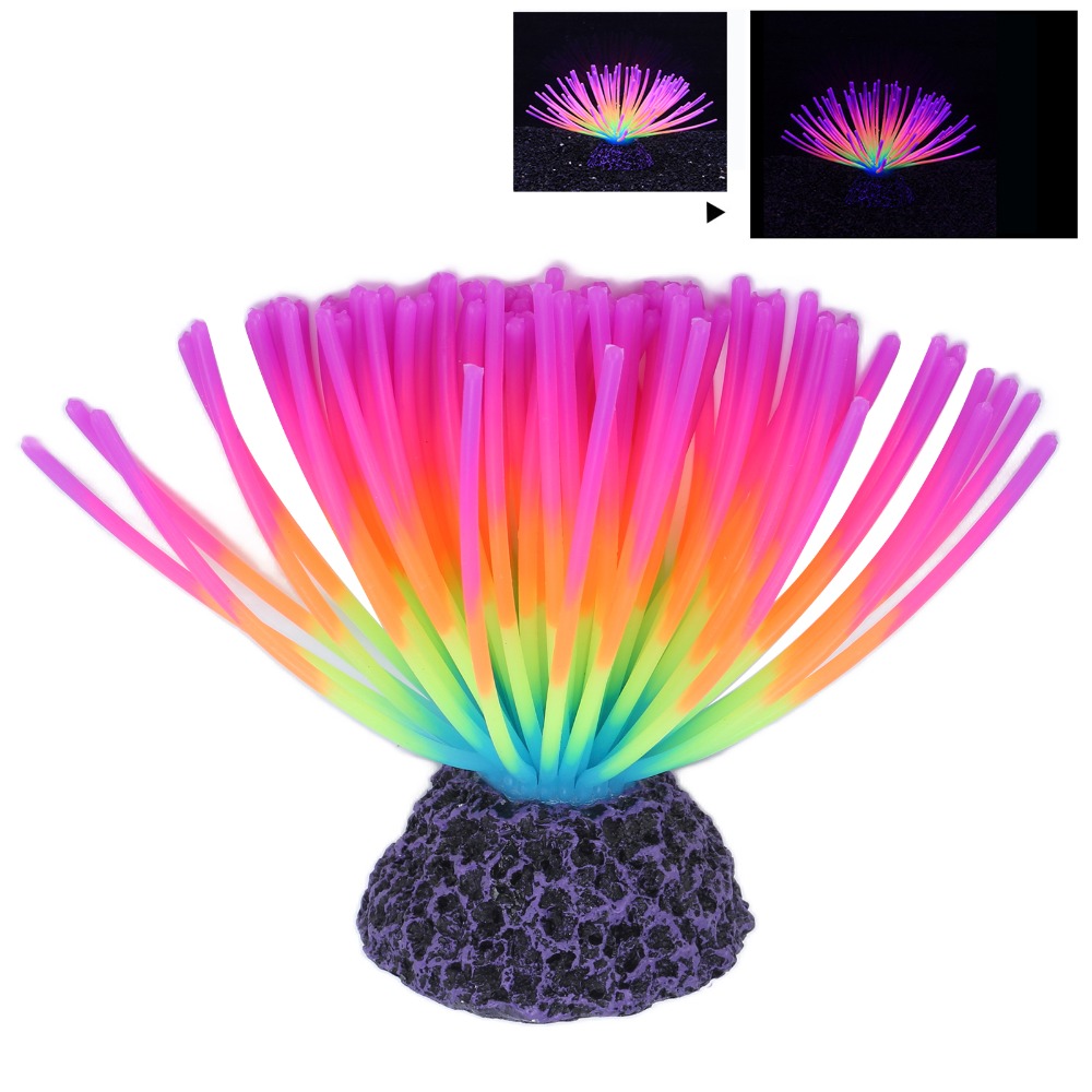 Aquarium Fish Rainbow - ซิลิโคนตกแต่งตู้ปลาหลากสีสัน ซิลิโคนเรืองแสง ตกแต่งตู้ปลา ต้นไม้ปะการังจำลอง หอยเม่นทะเลสีรุ้ง